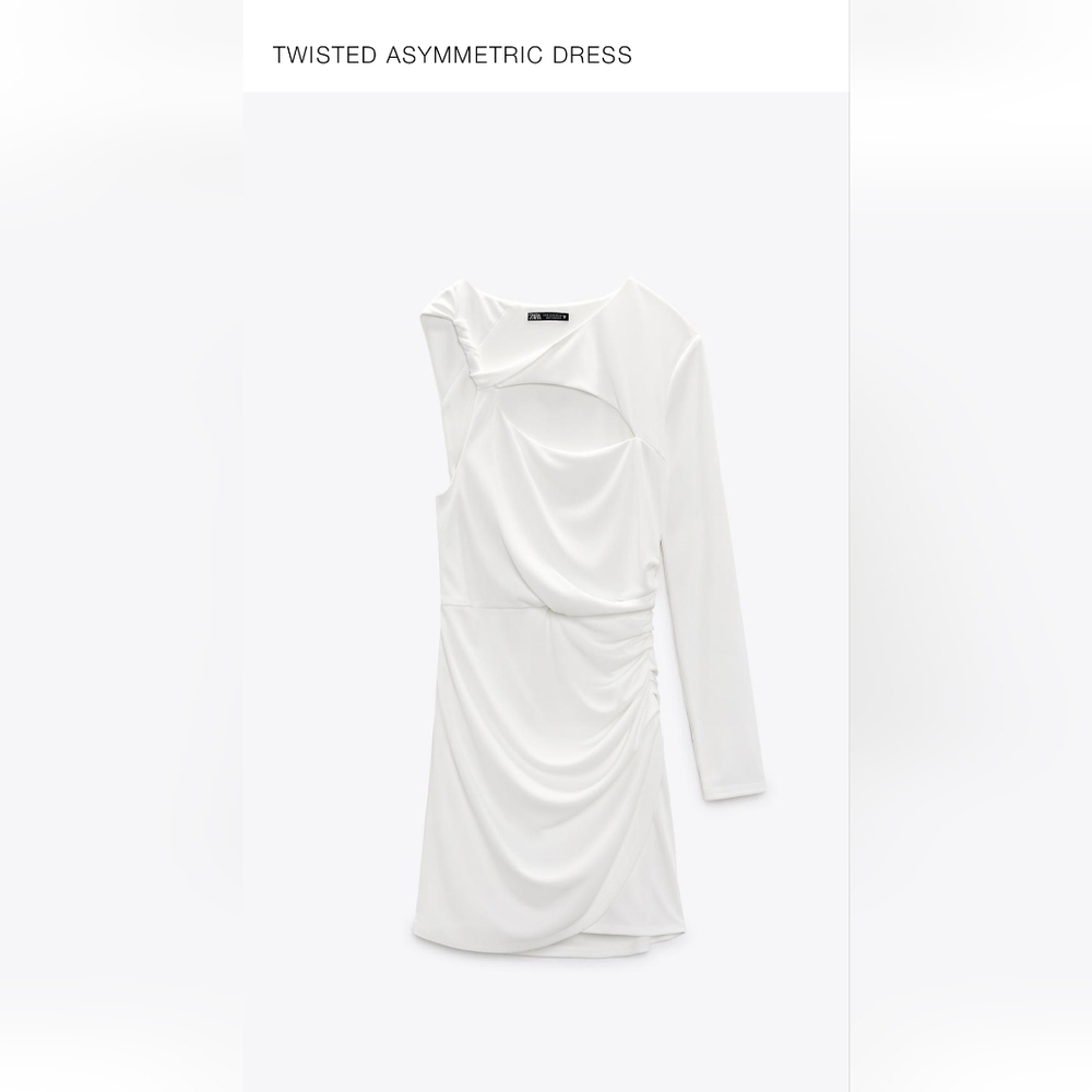 Zara Cream Ruched Asymmetrical Bodycon Dress